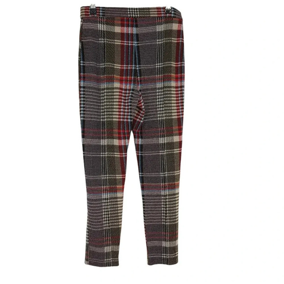 Free People Skinny Ankle Pants Multicolor Red Plaid High Rise Knit Pant - Picture 3 of 6